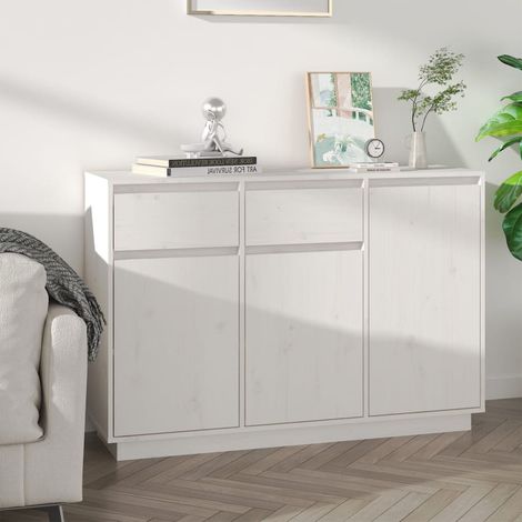 Buffet，Bahut， Meuble de Rangement pour Salon, Bureau Blanc 110x34x75 cm Bois massif de pin,Moderne FBV62997 (1/5)
