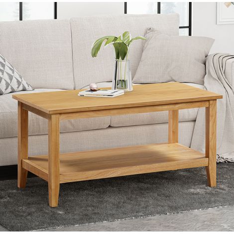 Hallowood Furniture Aston Coffee Table with Shelf, Rectangular Centre Living Room Tables, Wooden Light Oak TV Table with Storage, Ideal for Modern Dining, Lounge, Living Room Furniture (1/5)
