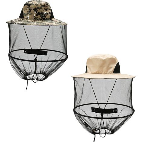 27 Moustiquaire de tête lot de 2 polyester Ø37cm, pliable ajustable, chapeau anti-moustique pêche, escalade, apiculture (1/5)