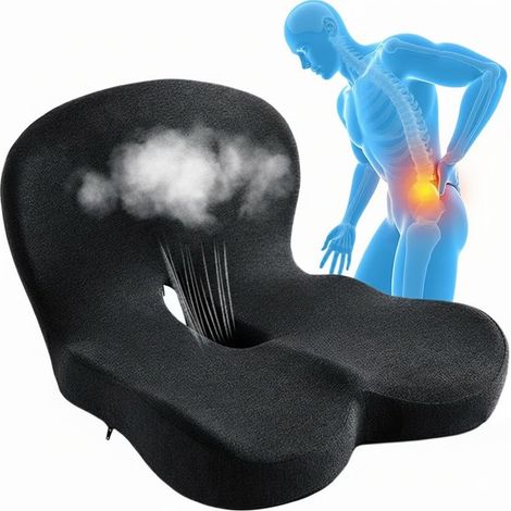 Cuscino ortopedico in memory foam con supporto per la schiena – Cuscino ergonomico per sedile e schienale per coccige, schiena e postura – Rivestimento sfoderabile – Per scrivania (1/3)