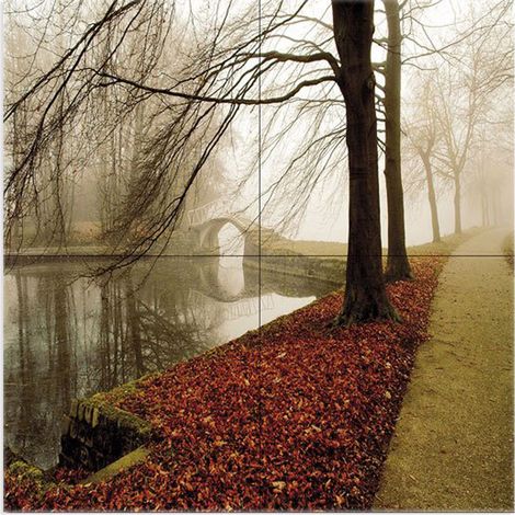 Lupia - Quadro moderno grande su tela WALL 160x160 cm PAESAGGI RIVER BRIDGE, set 4 pz tele 80x80 cm per soggiorno camera da letto (1/4)
