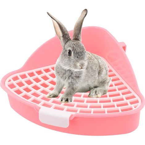 Kaninchentoilette, dreieckige Toilette für Kleintiere, abnehmbarer Eck-Kaninchentoilettenkorb, Kaninchentöpfchen mit Gitter, Toilette für Meerschweinchen, Hamster, Chinchilla (Rosa) (1/5)