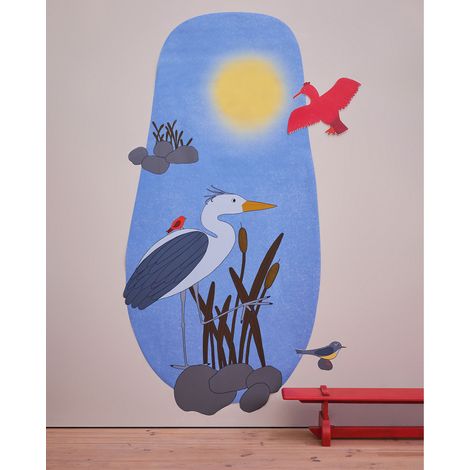 Décor papier peint préencollé Cenaryo, Oiseaux marins, par Gisèle et Rose, version crépuscule (1/5)