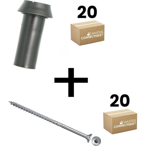 Lot de 20 supports de rail OB 63mm SIXBOX + 20 vis bois Ø5,0x90 tête fraisée TX - Sixbox (1/4)