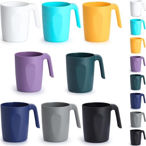 Tasses à café en plastique Set de 8 x 450ml, Mutil Color Gobelets avec poignées, Tasse d’eau réutilisable, Facile à transporter, Idéal pour la maison, Jardin, Pique-, Camping (1/5)