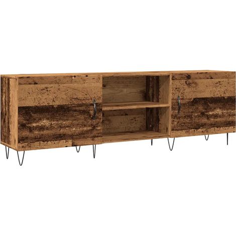 Meuble TV vintage en vieux bois rangement spacieux avec 2 tiroirs 150 x 30 x 50 cm en bois d'ingénierie vieux bois