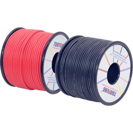 Fil électrique 18 AWG 46 M Noir 46 M Rouge Fil de silicone flexible Fil de calibre 18 Bobine de fil de cuivre étamé Résistance aux hautes températures pour bricolage, véhicule RC (1/5)