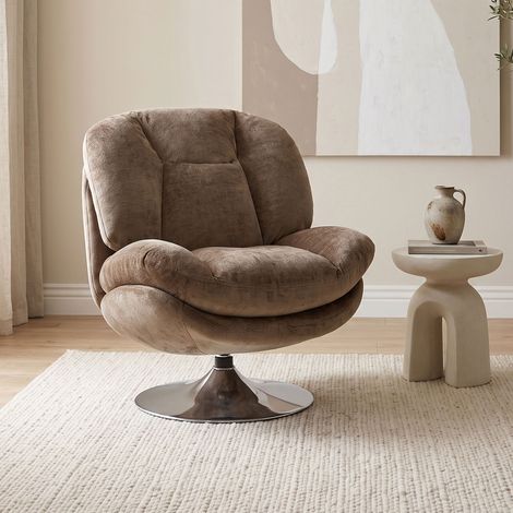 Fauteuil cosy pivotant 85x79x89cm en tissu texturé marron - ORYO (1/5)