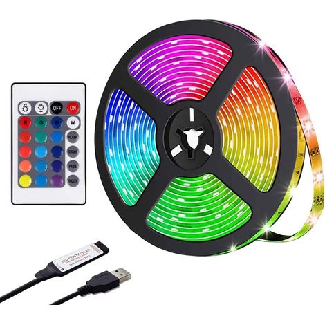 Bande LED RGB Bluetooth avec télécommande, 5 V, multicolore, pour éclairage d'ambiance