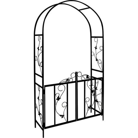 Large Garden Arch, 2.78 x 1.25m Decorative Black Metal Garden Arch Heavy Duty Strong Tubular Arbour For Roses Climbing Plants Support