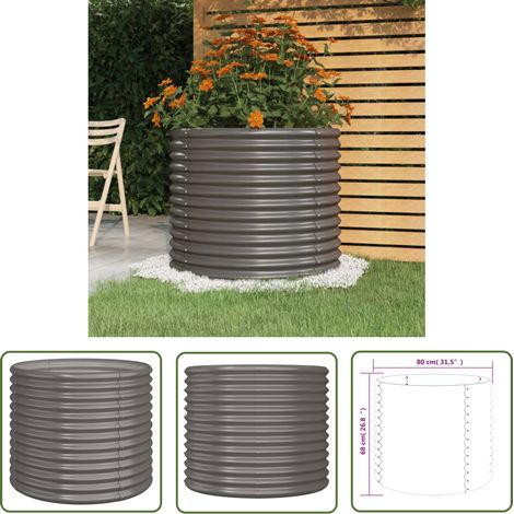 The Living Store Jardinière de jardin Acier enduit de poudre 80x80x68 cm Gris - Jardinière - Pots De Fleurs - Décoration Extérieur - Balcon - Patio (1/4)