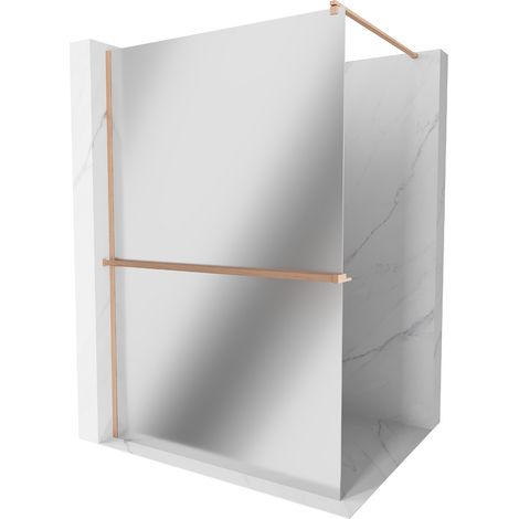 Mexen Kioto+ mampara de ducha con estante Walk-in 140 x 200 cm, espejo, cobre cepillado - 800-140-121-65-50 (1/5)