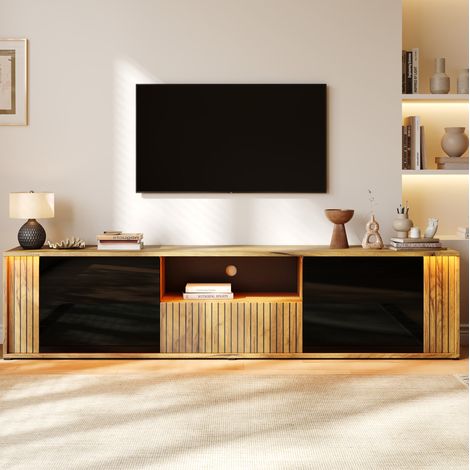 Mobile TV 180 cm nero e effetto legno con 2 ante, 1 cassetto e LED per 75 pollici (1/5)