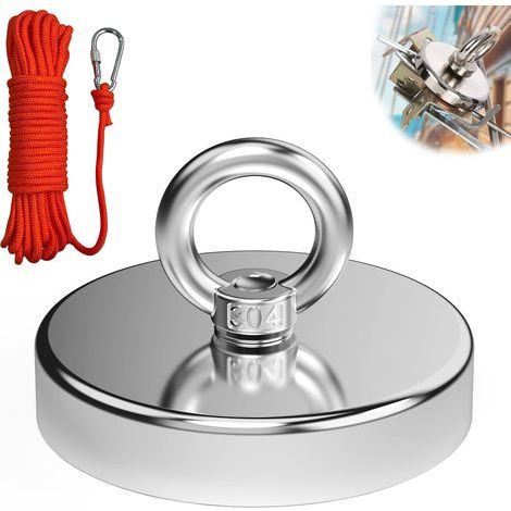 Aimant de Pêche Super Puissant, Diamètre 90 mm 340KG force de traction , Crochet Magnétique pour Pêche À L'Aimant, Récupération de Rivière, l'aventure en Plein Air avec corde de 6 mm x 10 m (1/5)