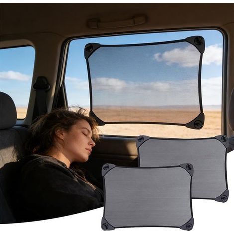 Pare-soleil de voiture en 2 parties - Protection solaire pour voiture - Accessoires auto - Pare-soleil à ventouse pour vitres latérales - Pare-soleil universel - 34 x 30 cm - ABS/PVC - Noir (1/5)