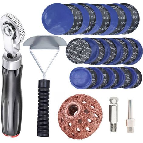 Kit de réparation de pneus 30+3, outil de réparation de pneus de voiture, disque de polissage/grattoir de revêtement intérieur/30 rustines de roue (32/45/55 mm) (1/4)