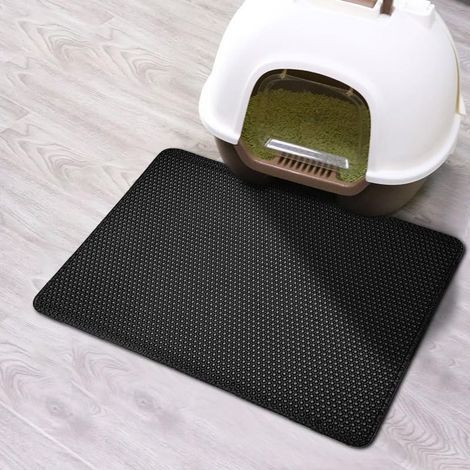 Tapis de litière pour chat, résistant à l'urine et à l'eau, tapis de bac à litière double couche en nid d'abeille, contrôle de la dispersion du tapis de litière ( 30×45cm, noir) (1/5)
