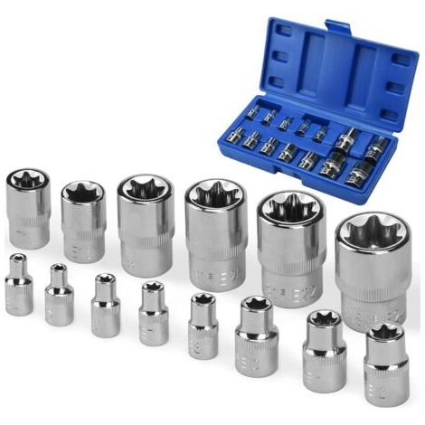 14 Pcs outil pour écrou et douille, outil pour écrou de type E, Douilles Torx, douilles de type E4 - E24 1/4"-1/2"-3/8" (1/5)