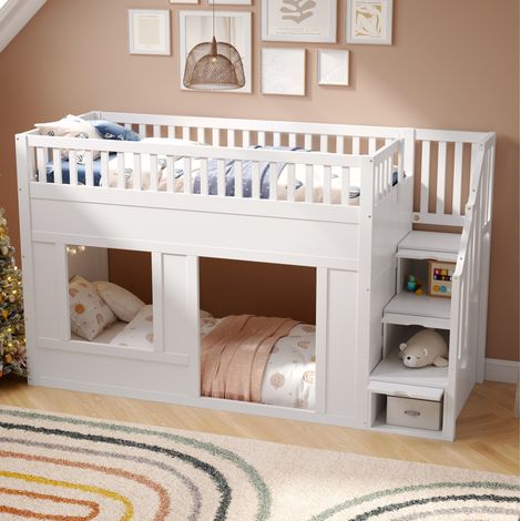 letto a castello 90x200 con scala contenitore bianco HAVRYA (1/5)