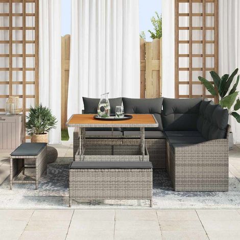 vidaXL Gartensofa-set mit Kissen mit Speicher 8 pcs Grau Poly Rattan (1/5)