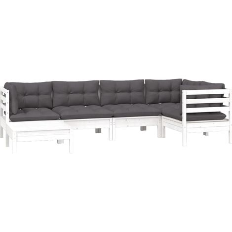 Muebles de jardín 6 pzas con cojines blanco madera maciza pino vidaXL (1/4)