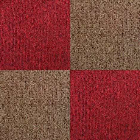 Dalle de Moquette Ultra-Résistant Couleur Sable & Rouge Écarlate pour Usage Professionnel, 2 Paquets de 20 Dalles de 50cm x 50cm (Superficie de 10m²)