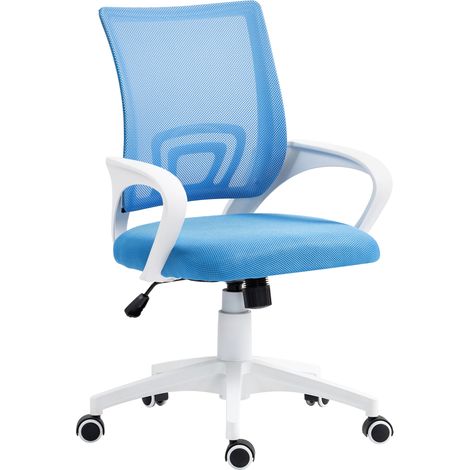 Chaise de bureau pivotante en maille, réglable en hauteur et en inclinaison, avec accoudoirs, capacité de charge de 120 kg, bleu clair (1/5)