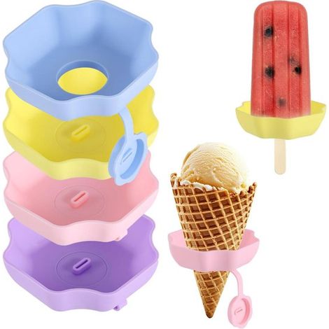 Allecta，Juego de 4 soportes para paletas heladas en 4 colores，Soportes de silicona antigoteo para palitos de paletas (1/5)