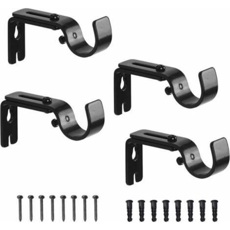 4 Pcs Support Mural Réglable pour Tringle à Rideau Fixations en Acier Inoxydable pour Barre à Rideaux Accessoire Noir en Métal Maison Chambre (1/4)