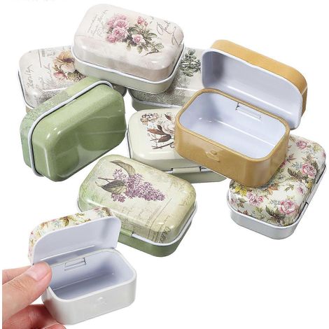 8-teiliges Set Vintage-Schmuckkästchen aus Blech, Schmuckdosen, kleine Schmuckkästchen mit Deckel, Blumenaufbewahrungsbox-6.00X4.00X2.50CM (1/3)