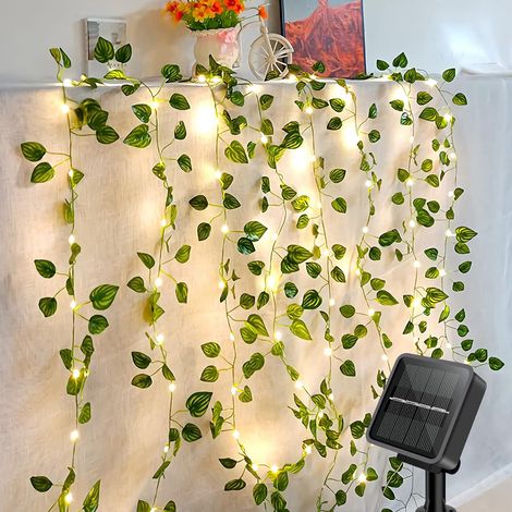Guirlande lumineuse solaire d'extérieur, 10 m, 100 LED, lierre artificiel, étanche, 8 modes d'éclairage, pour jardin, terrasse, balcon, fête (1/5)