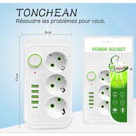 NALOOKAMIC Multiprise Murale 3 Prises et 4 USB avec 1 USB C, Electrique 8 en 1, Multiprise Secteur pour la Maison Le Bureau Blanc