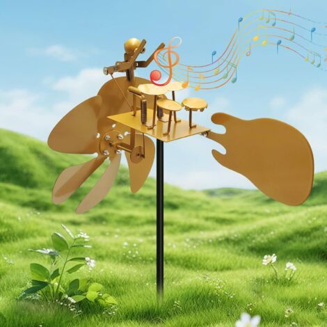 Moulin à vent de percussion fait main - En métal - Petit batteur - Sculpture de jardin - Pour terrasse et extérieur - Décoration (1/5)