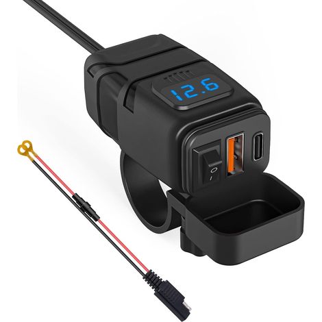 1 Chargeur Moto USB Type C PD QC3.0 12V 24V Étanche IP66 Voltmètre LED Interrupteur Pour SUV Bateau