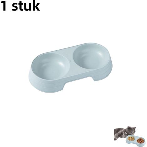 Gamelle double surélevée pour chien avec deux compartiments pour nourriture et eau structure antidérapante dimensions 23 cm couleur bleue (1/5)