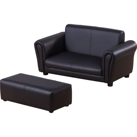 Kindersessel mit Fußhocker, Kindercouch mit Hocker, Kindersofa, Sofa Sessel, Schwarz, 83 x 42 x 41 cm