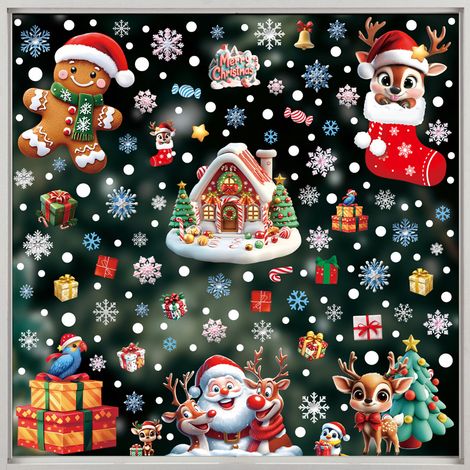 Nouveaux autocollants de Noël, flocons de neige 3D, bonhommes de neige, stickers pour fenêtres, sapins du Père Noël, cadeaux, autocollants statiques en PVC pour vitres