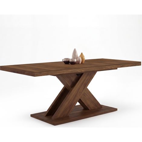 Table à manger extensible rectangle ALICIA 6-10 personnes noyer 160-200 cm (1/5)
