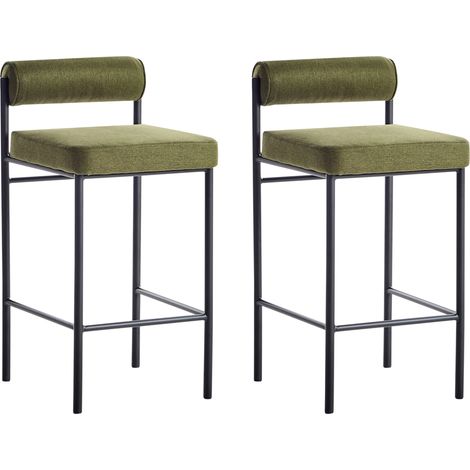 Conjunto de 2 sillas de bar modernas taburetes respaldo tapizado poliéster sin reposabrazos patas negras verde Amaya