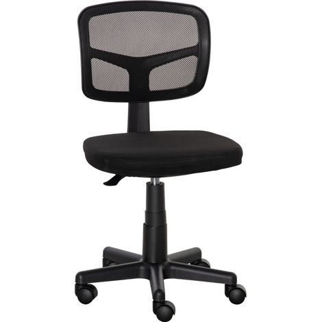 Bürostuhl Ergonomisch Drehbar, Höhenverstellbar, ohne Armlehnen, Atmungsaktiver Stoff, Schwarz (1/5)