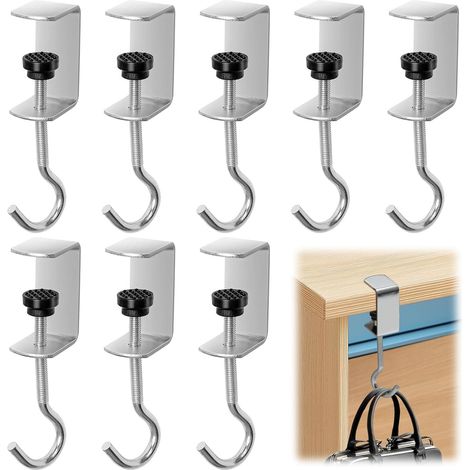 Juego de 8 ganchos ajustables y antideslizantes para bolsos de mesa, soporte multifuncional para bolsos de mesa para oficina, oficina en casa, escuela, compatible con bolsos/mochilas.