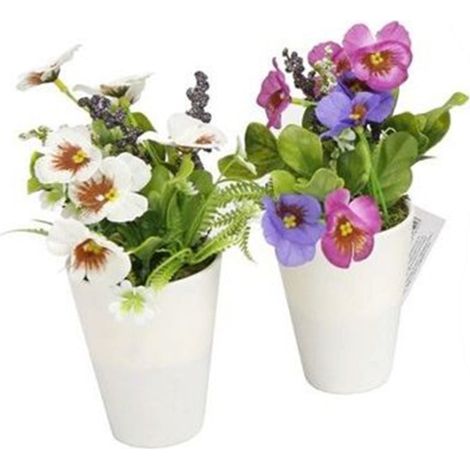 TRADE SHOP - Set 12 Pz Mini Pianta Fiori Artificiale Con Vaso In Pp Cilindrico ø6.5x21 Cm 207216 - (1/2)