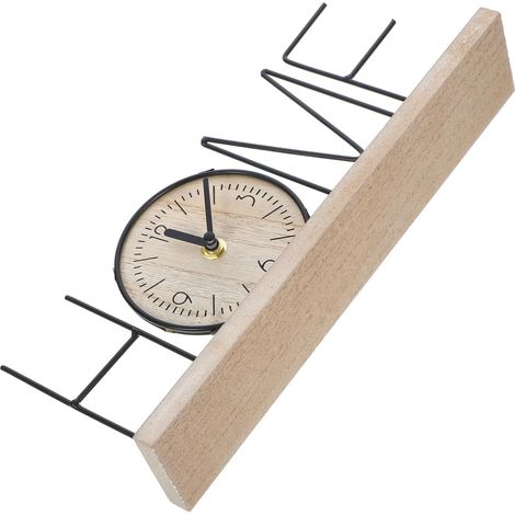 Horloge de Table Vintage en Bois et Fer, Décoration de Bureau Chic et Résistante à l'usure, Facile à Lire, pour Salon ou Chambre (1/5)