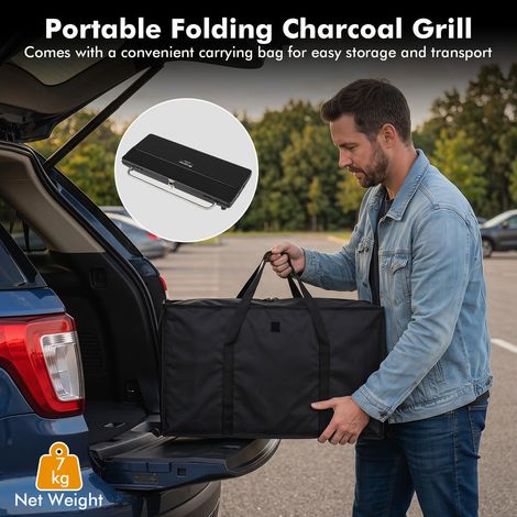 Barbecue Charbon Portable Pliable à Hauteur Réglable avec Pieds Amovibles et Sac pour Camping Plein Air (1/5)