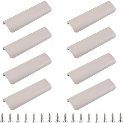 Set di 8 maniglie a scomparsa in stile moderno per cassetti, maniglie curve invisibili in lega di alluminio, maniglia per mobile, 80 mm, grigio cashmere (1/5)