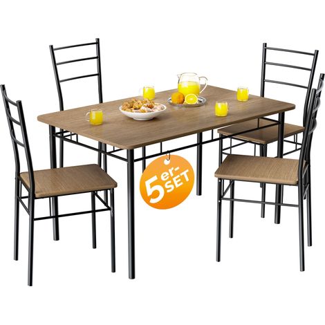 Casaria – Ensemble table et 4 chaises en métal thermolaqué – MDF 15mm – Dimensions table 110x70x75cm – Design industriel – Couleur brun