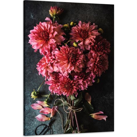 Stampa botanica su tela "Mazzo di dalie" 60x90 cm