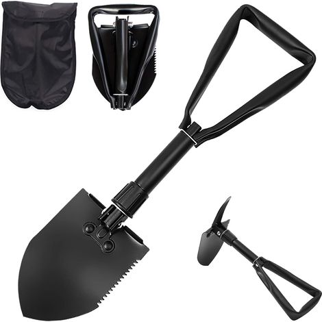 1 pelle pliante, multifonctionnelle, 23 fonctions, fer antirouille, poignée démontable, pour camping, randonnée, pêche, jardinage, urgences (1/5)