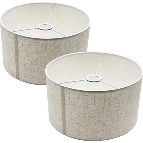 Set of 2 Round E27 Modern Fabric Cylinder Lampshade Linen Colour for Floor Lamp Ceiling Hanging Lamp 28 x 28 x 20 cm (1/5)