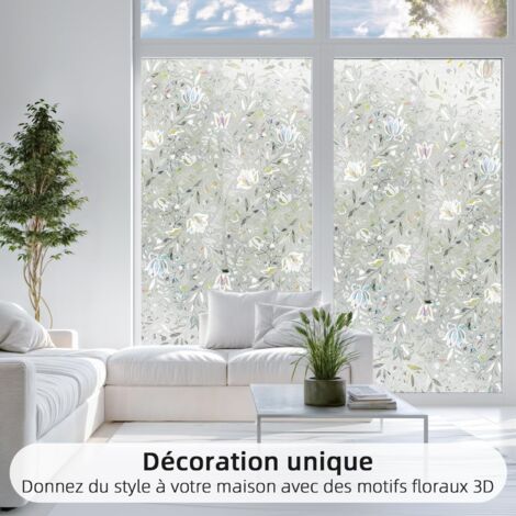NALOOKAMIC  Film Fenetre Anti Regard Occultant,3D Motif de Tulipe,Décoratif Brise Vue Fenetre,Dépoli Opaque Anti-UV Adhésif Film Electrostatique Vitre 60x200cm